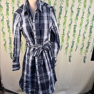 Navy Plaid Button-Up Dress D3